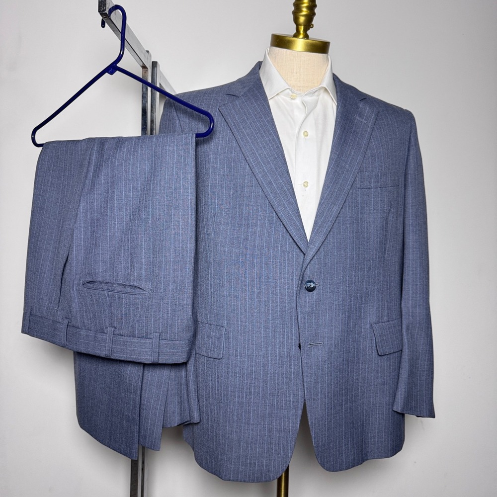 1970s Hart Schaffner & Marx Suit Mens 44R 40x26 Blue Pinstripe Vtg 2 Button Wool